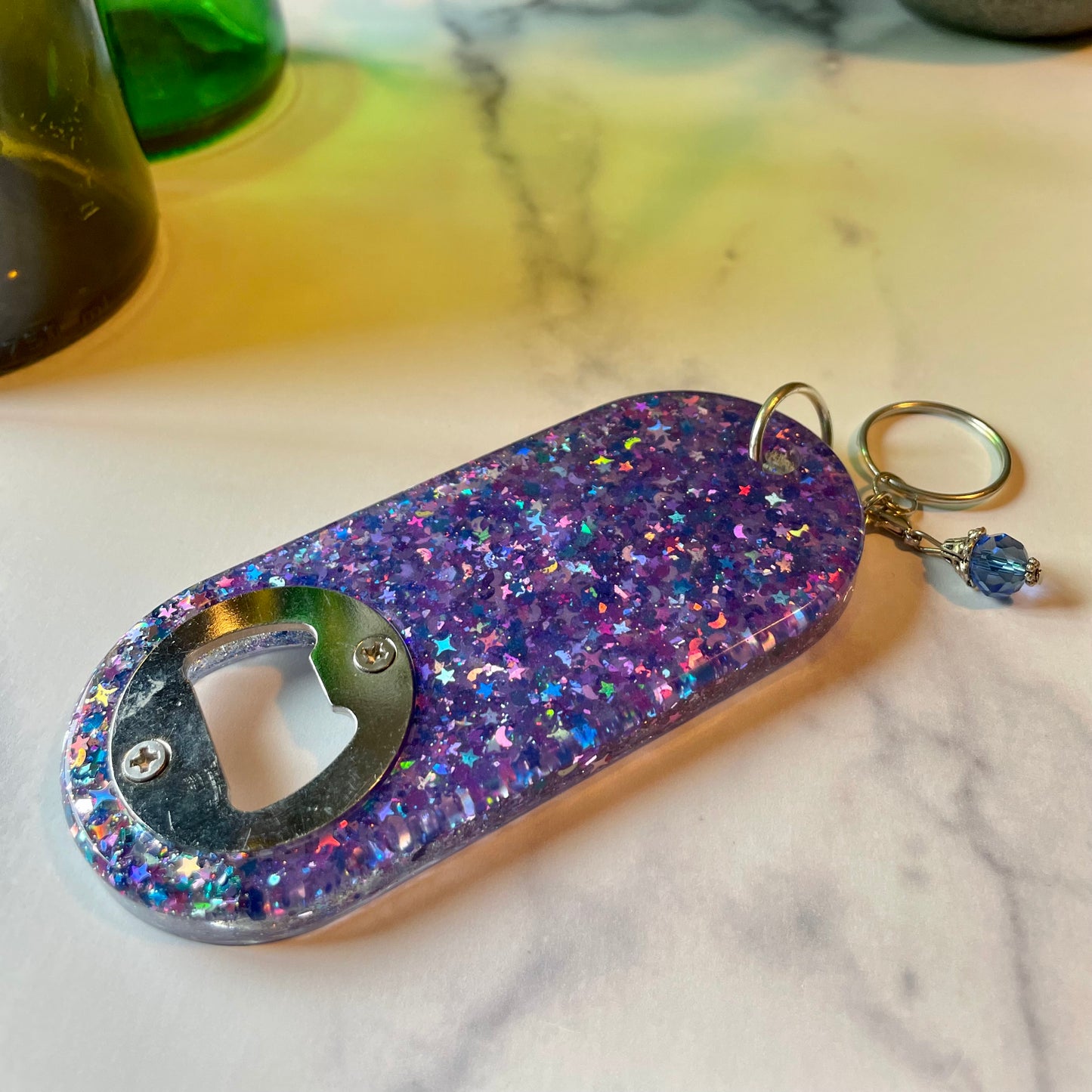 Oval Glitter Galaxy Bottle Opener Key Chain