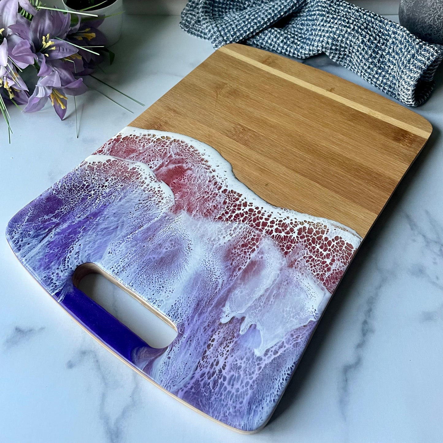 Purple Sunrise Bamboo Cutting and Serving Board