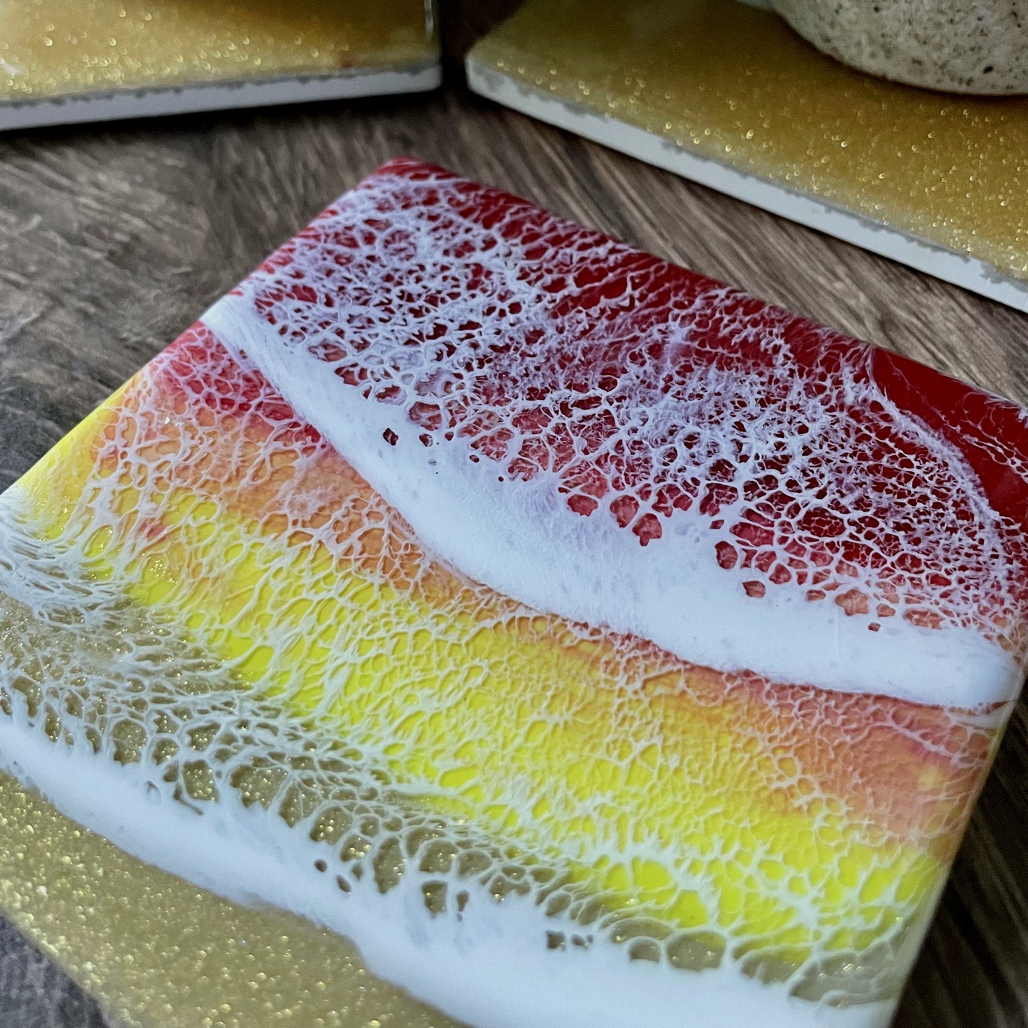 Gold Beach with Yellow to Red Wave Coasters