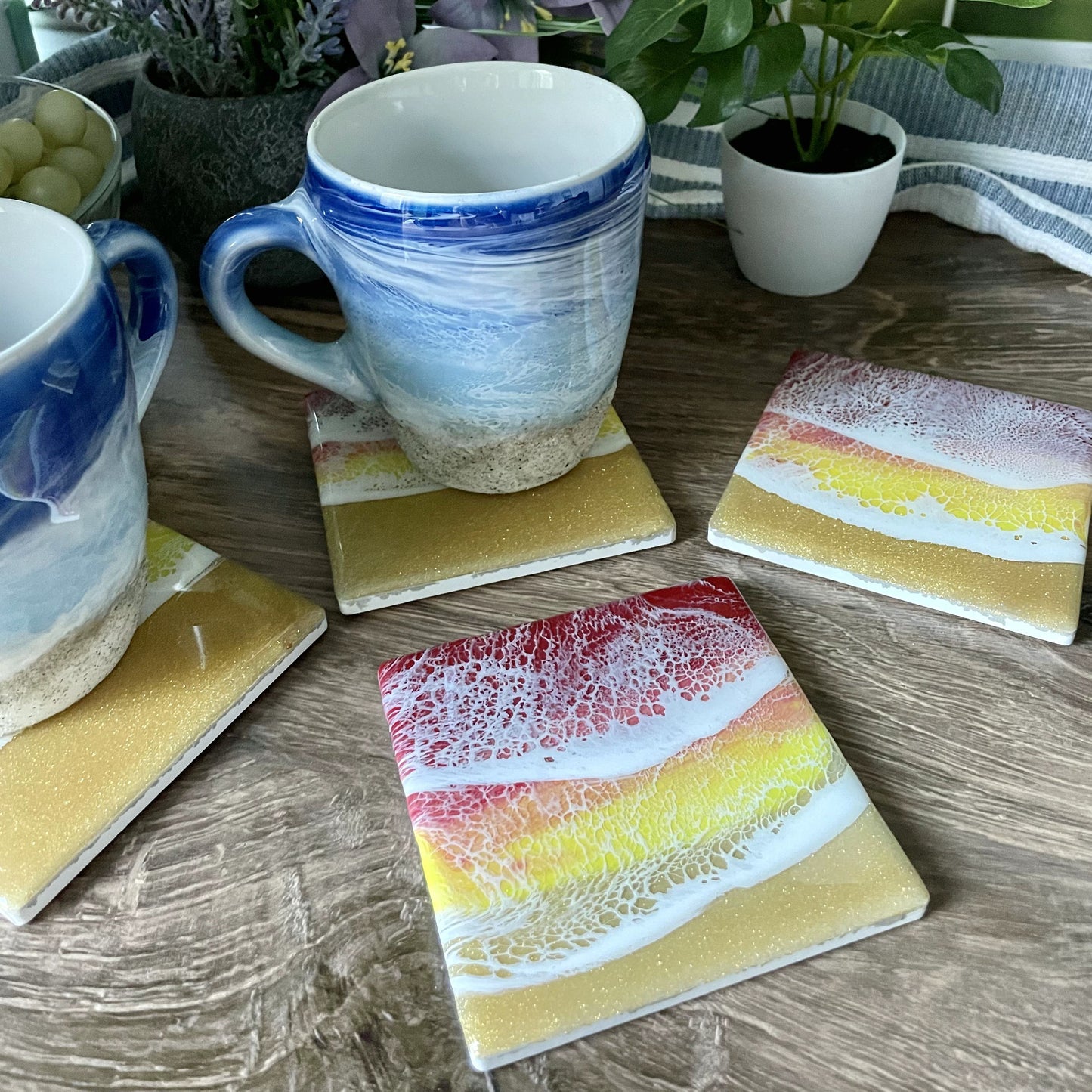 Gold Beach with Yellow to Red Wave Coasters