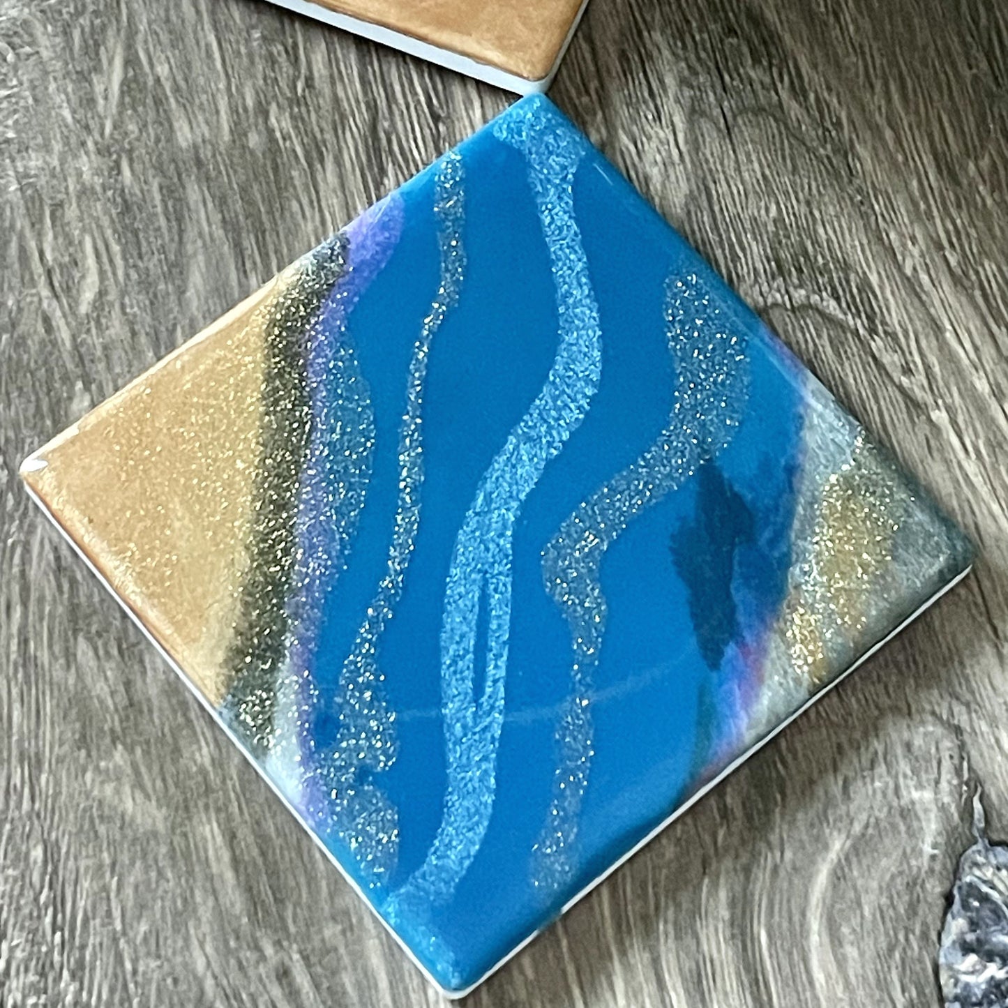 Blue Geode with Orange Corner Coasters
