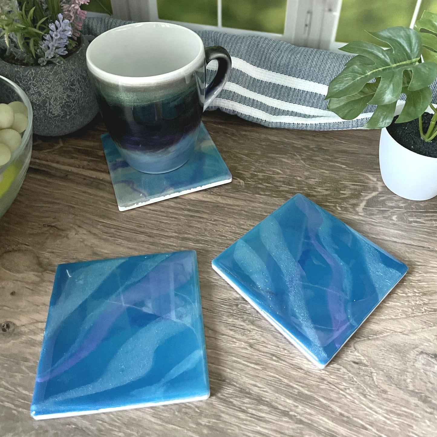 Blue Geode with a Purple Line Coasters