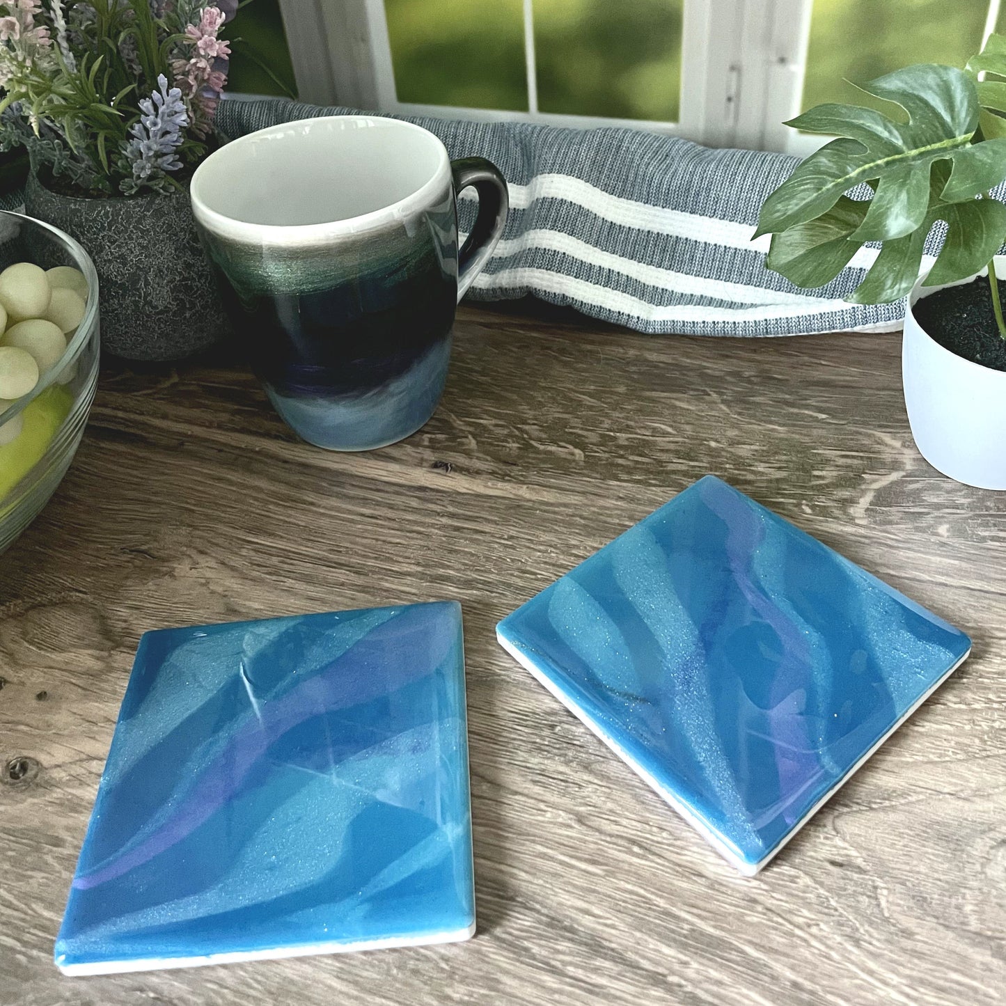 Blue Geode with a Purple Line Coasters