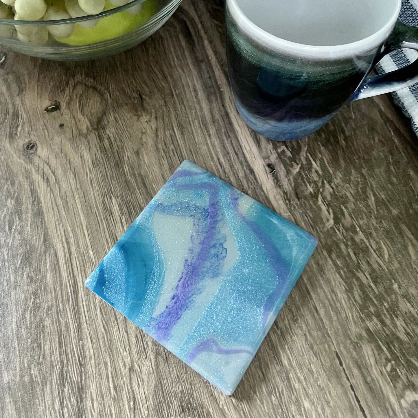 Blue and Gray Geode with Purple Lines Coaster