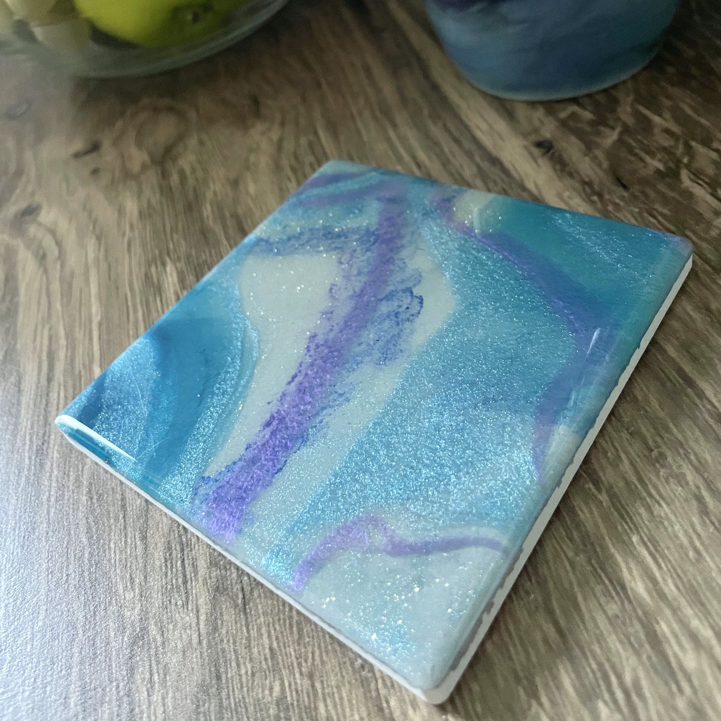 Blue and Gray Geode with Purple Lines Coaster
