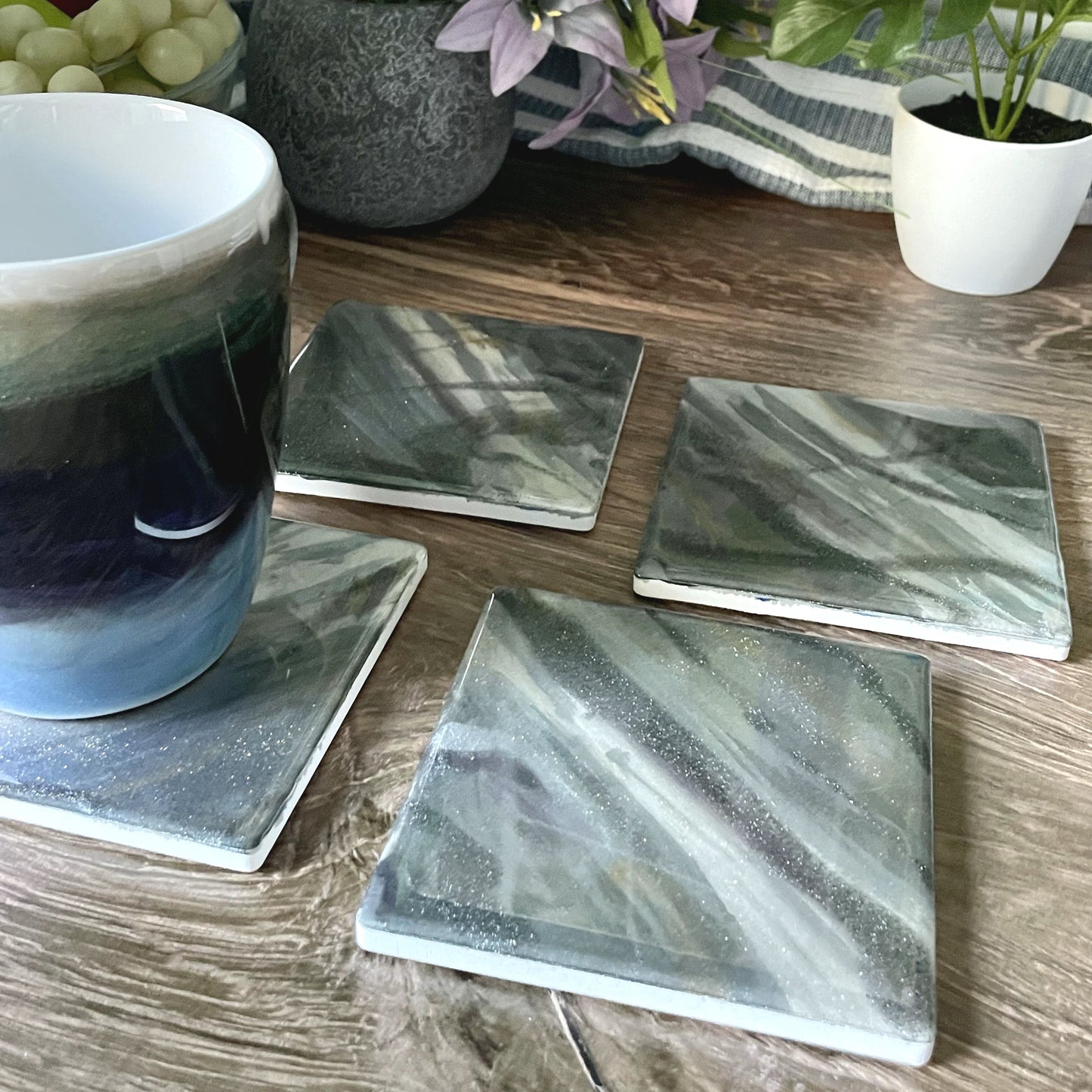 Gray Sparkle Geode Coasters