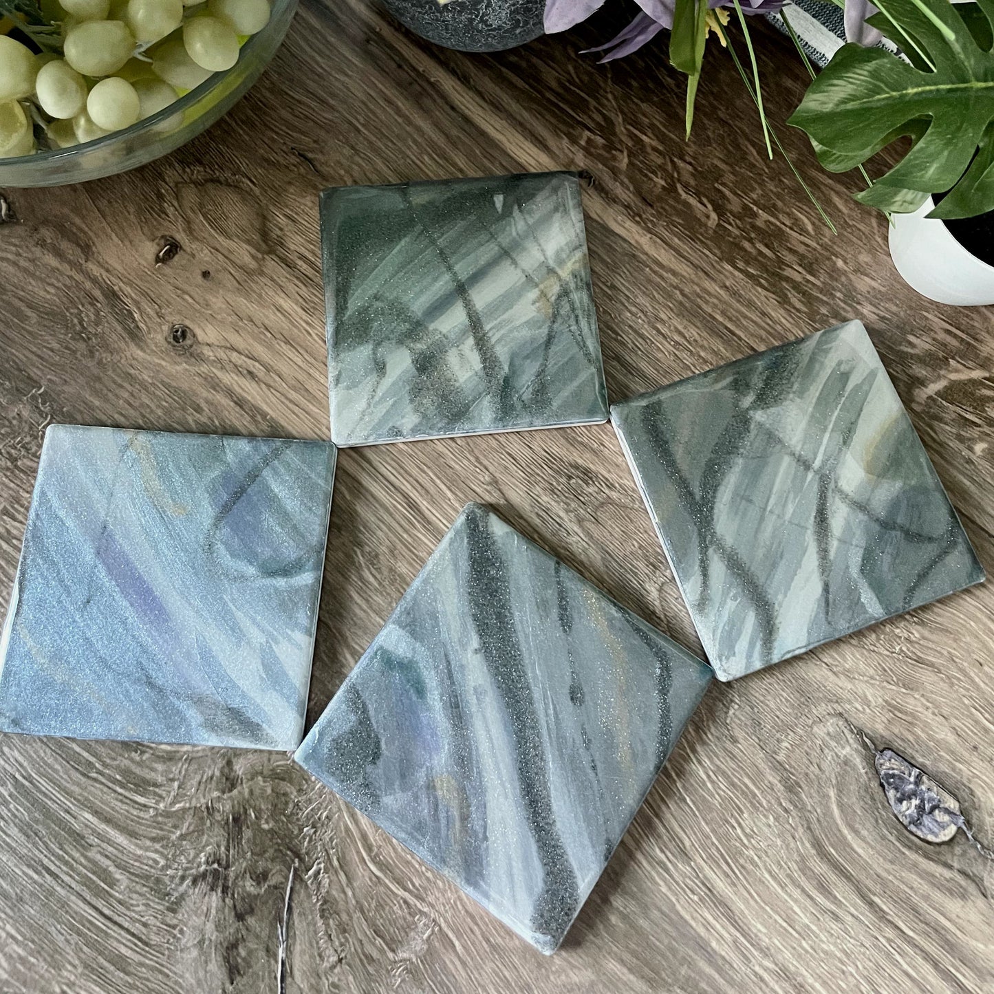 Gray Sparkle Geode Coasters