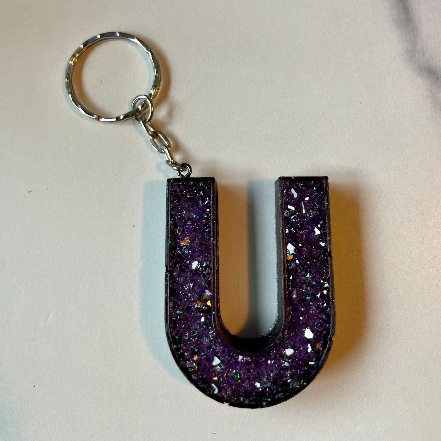 Purple Letter U Keychain