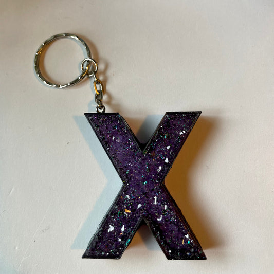 Purple Letter X Keychain