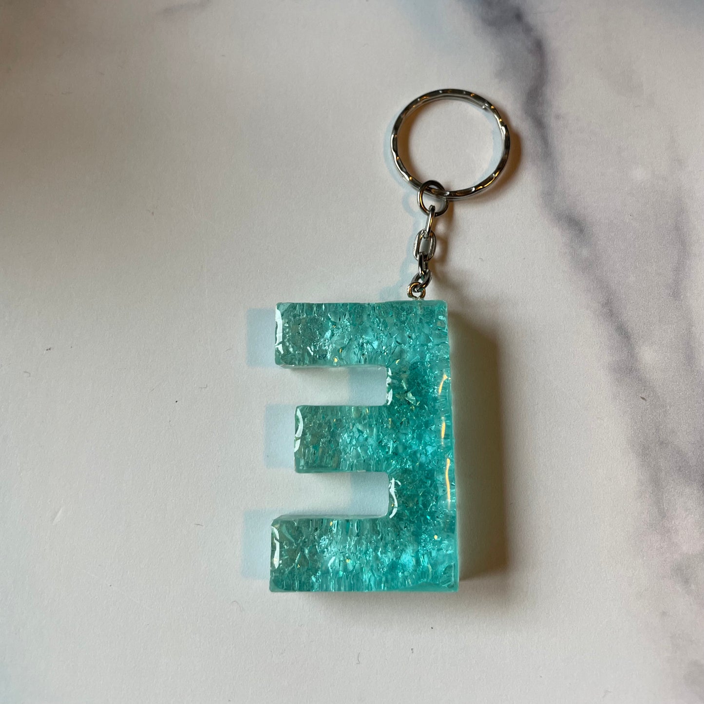 Ocean Blue Letter E Keychain