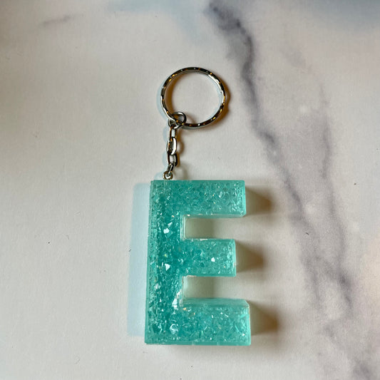 Ocean Blue Letter E Keychain