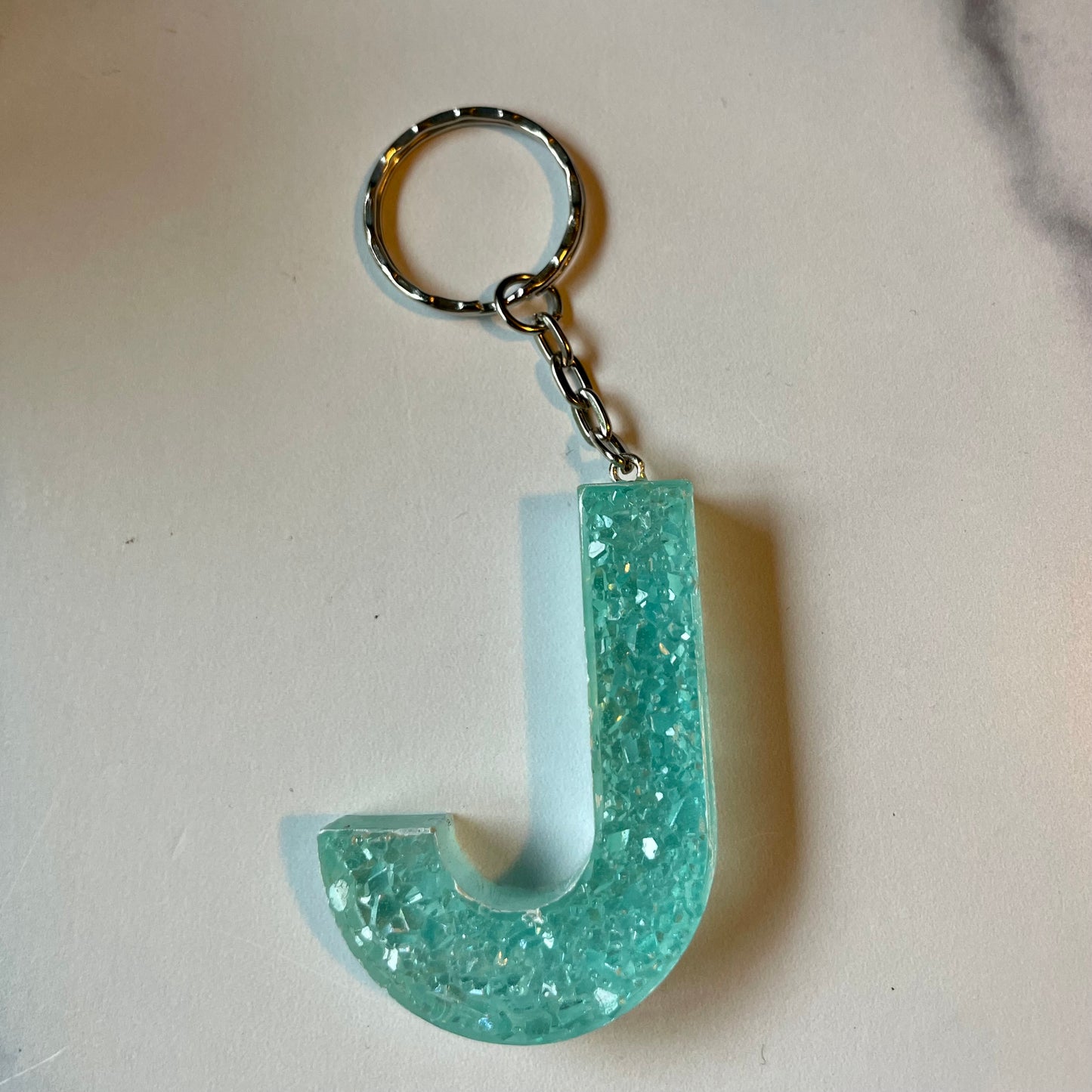 Ocean Blue Letter J Keychain