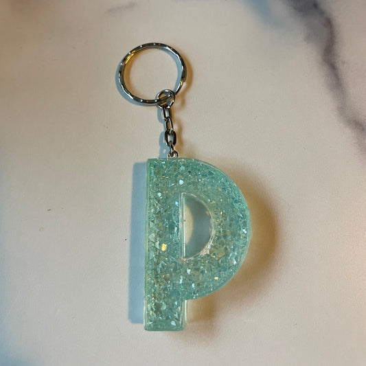 Ocean Blue Letter P Keychain