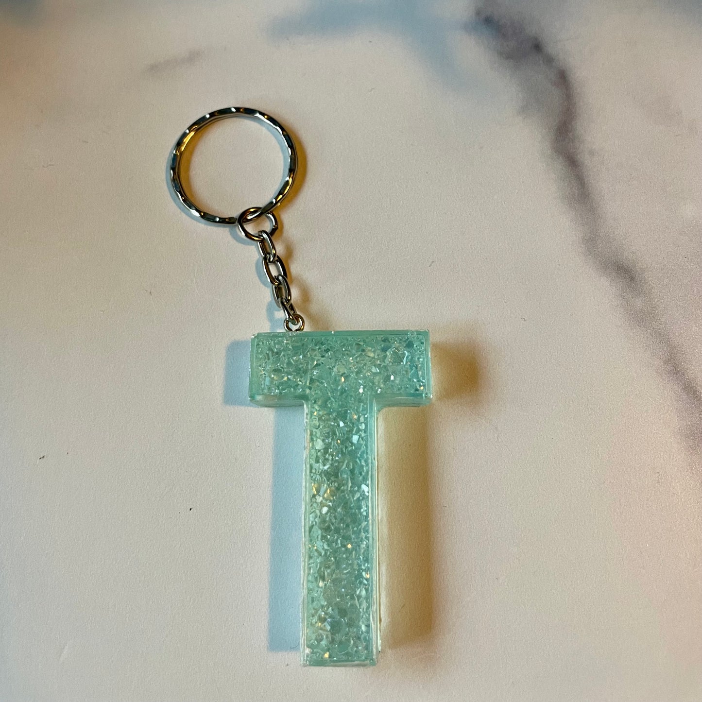 Ocean Blue Letter T Keychain