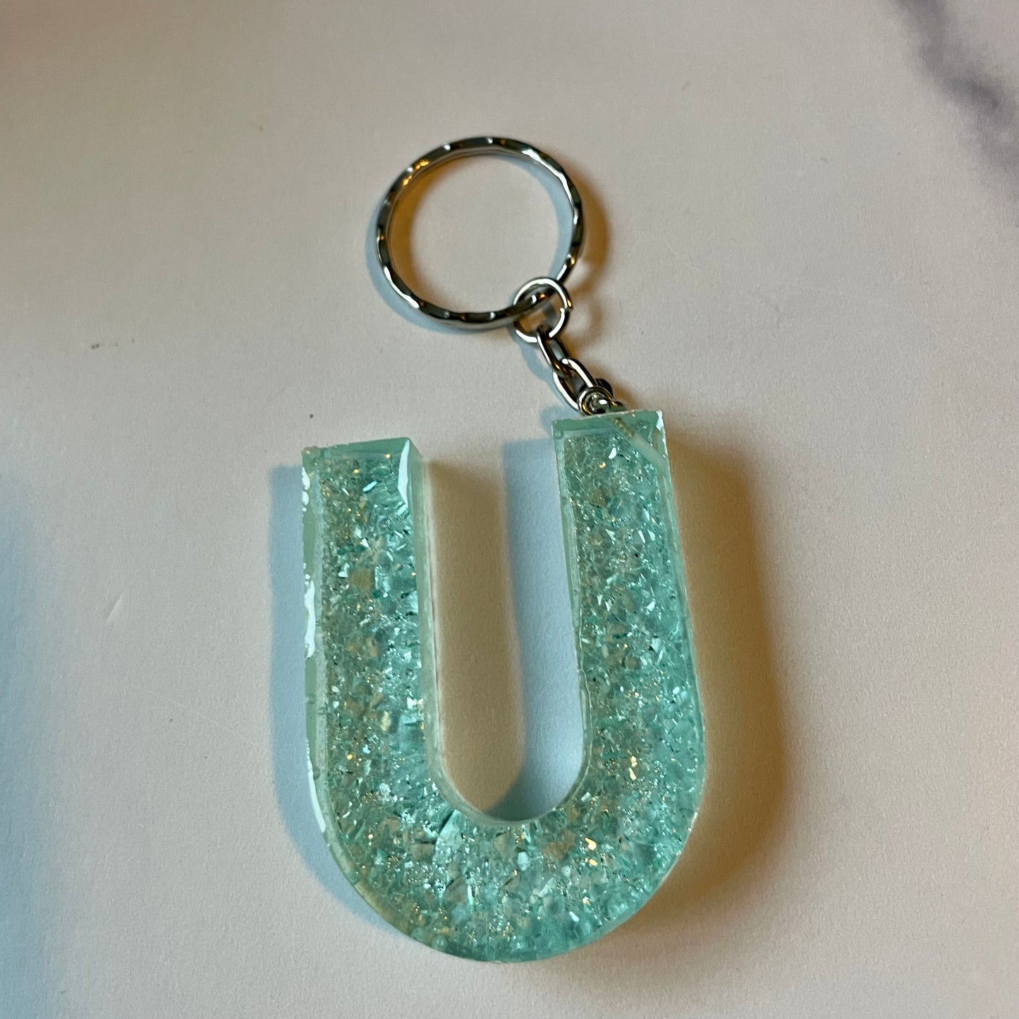 Ocean Blue Letter U Keychain
