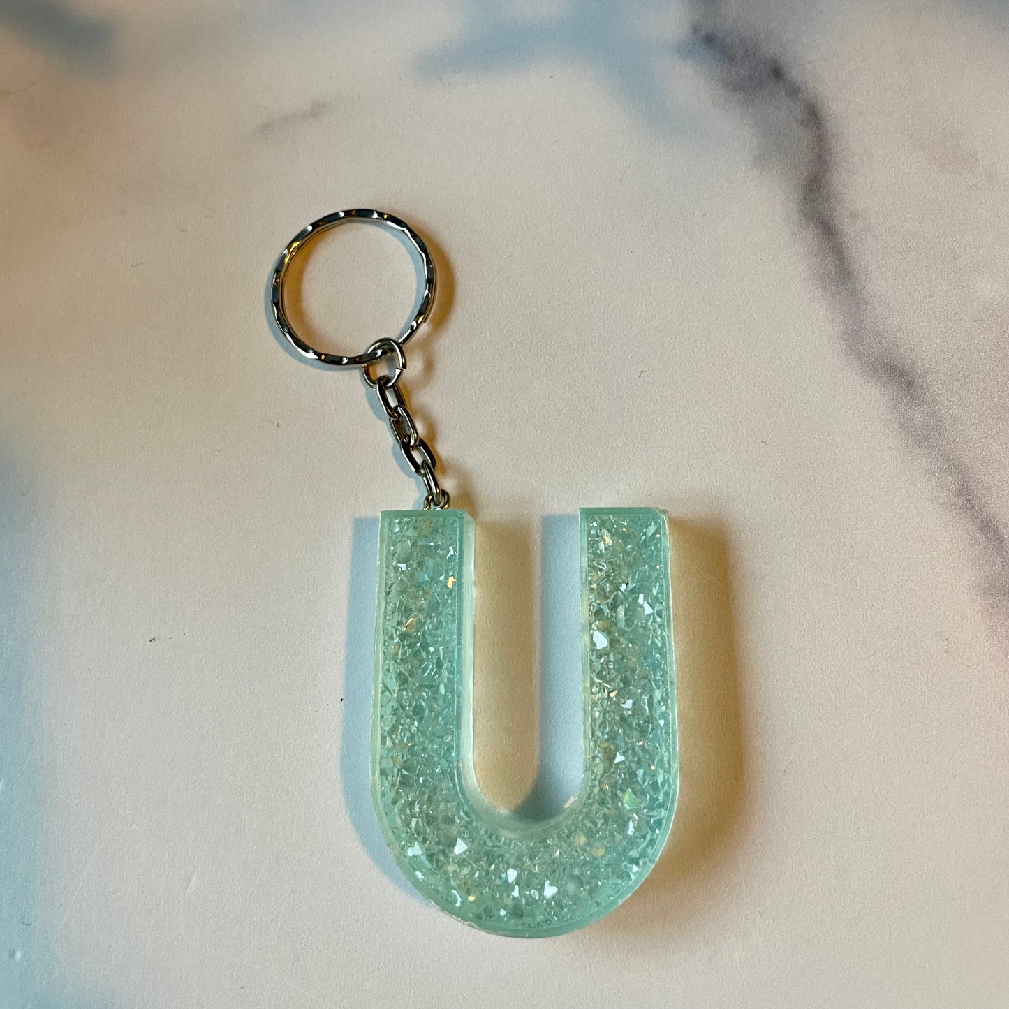 Ocean Blue Letter U Keychain
