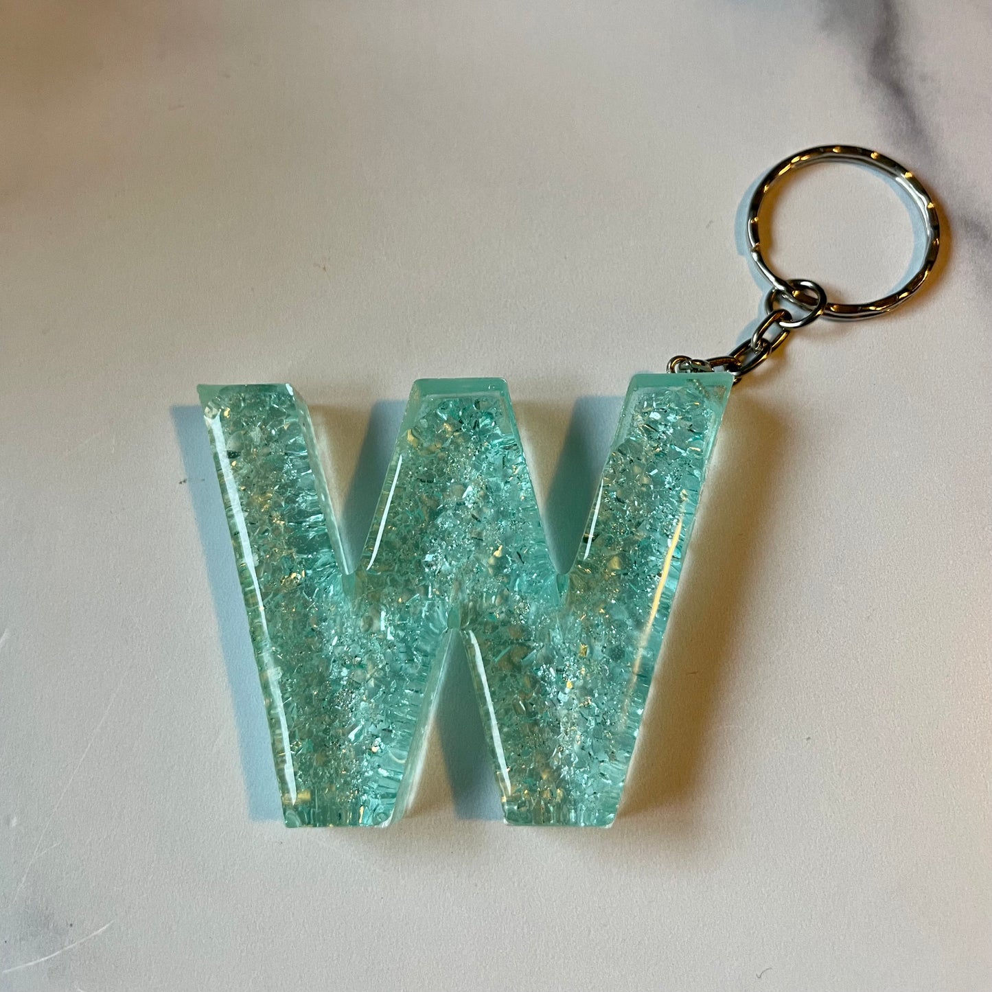 Ocean Blue Letter W Keychain