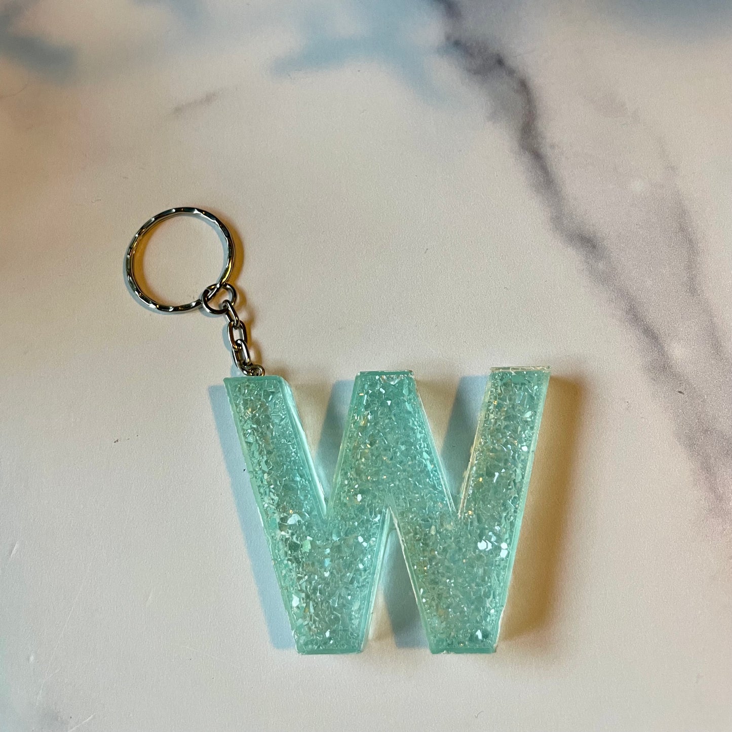 Ocean Blue Letter W Keychain
