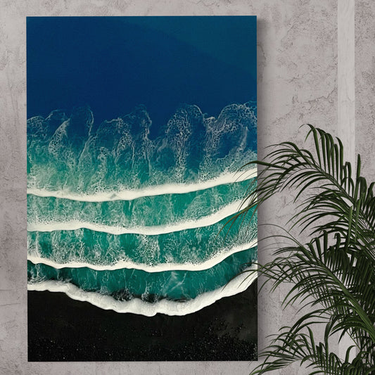 Large Ocean Wave with Black Sand Wall Art