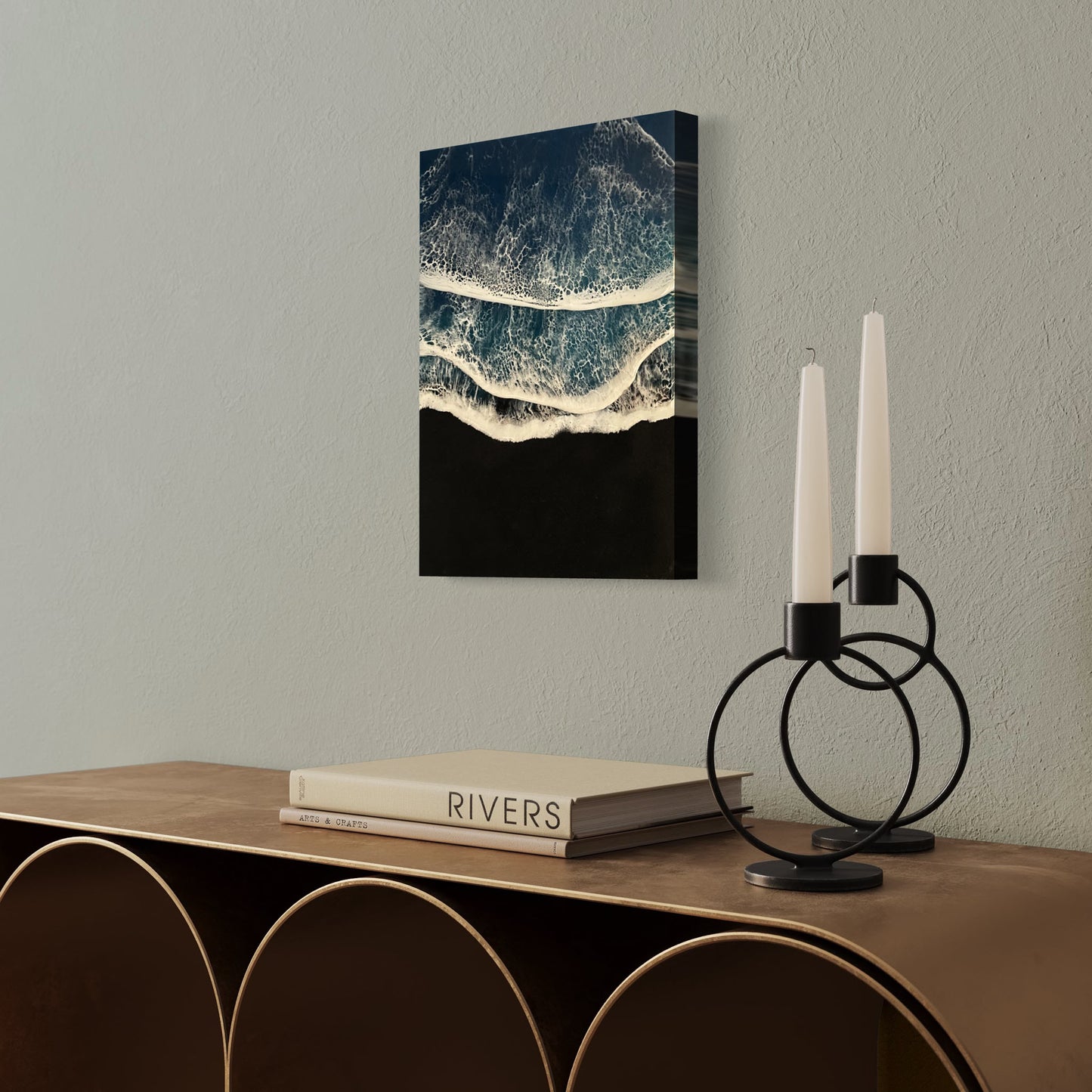 Black Sand Ocean Waves Wall Art