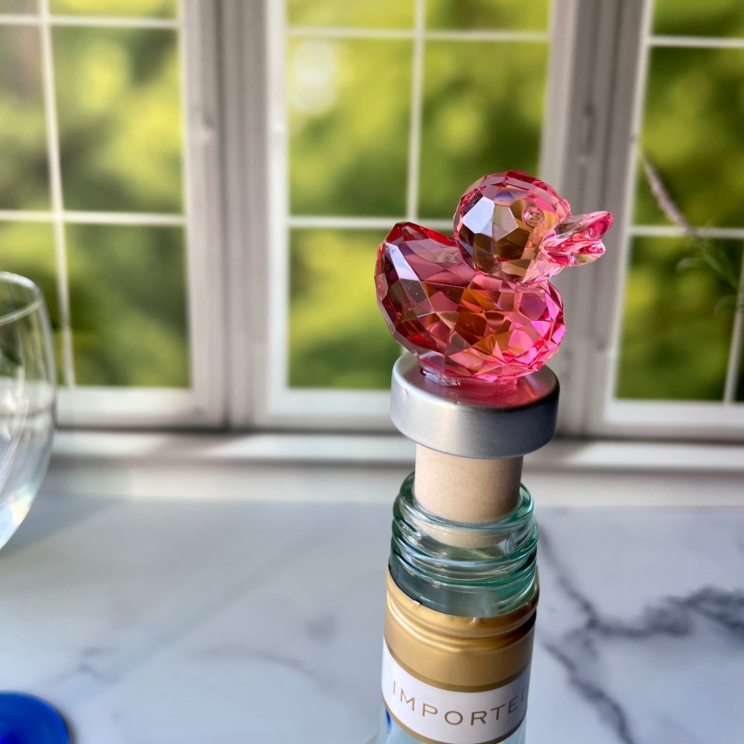 Pink Crystal Duck Cork Wine Stopper