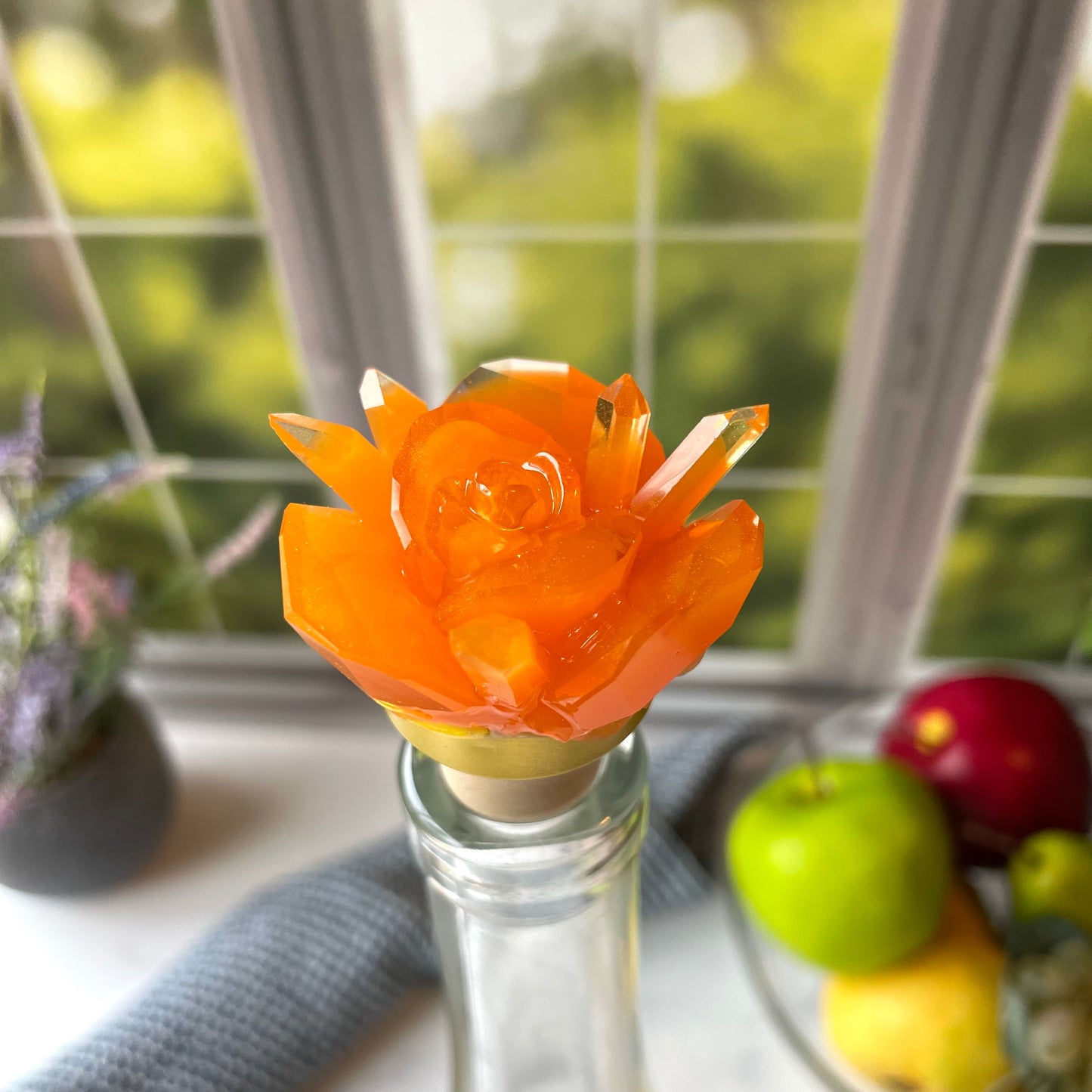 Orange Crystal Rose Cork Wine Stopper
