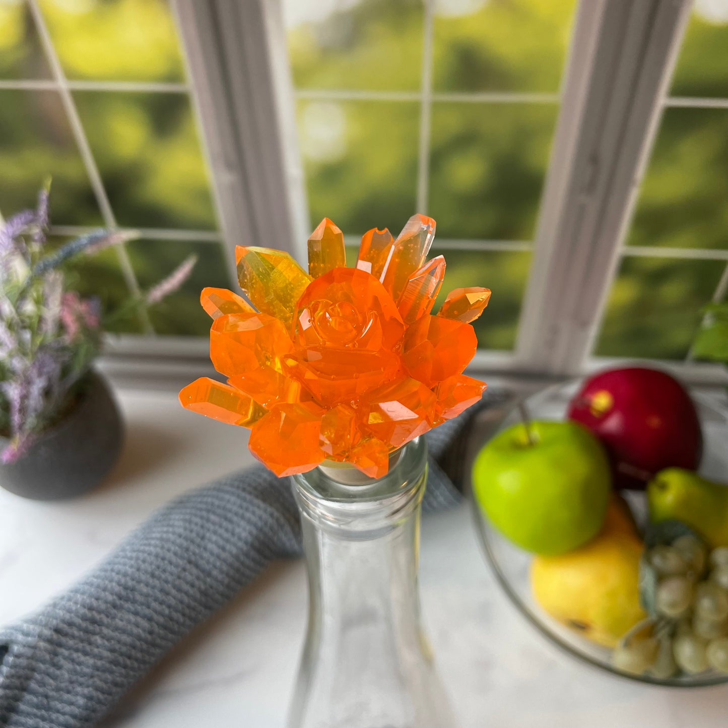 Orange Crystal Flower Cork Wine Stopper