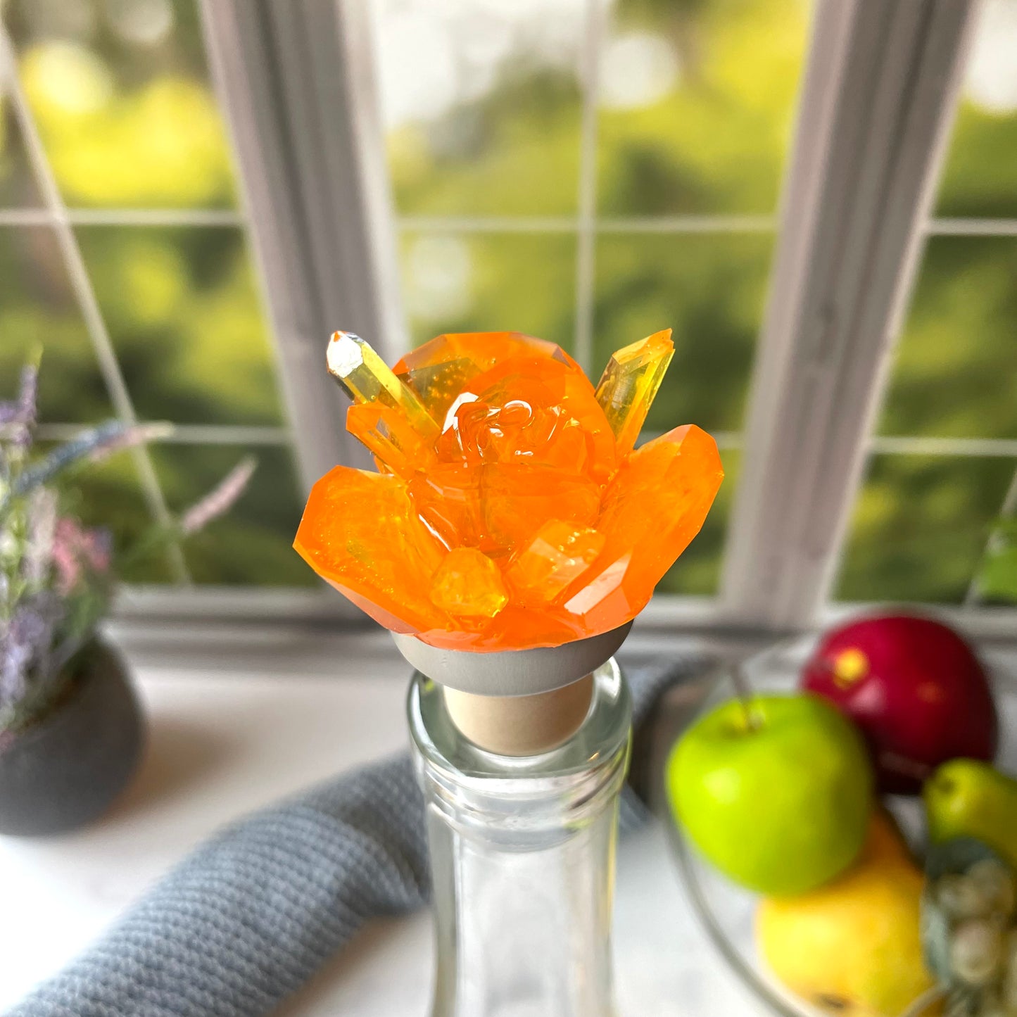 Orange Crystal Rose Cork Wine Stopper