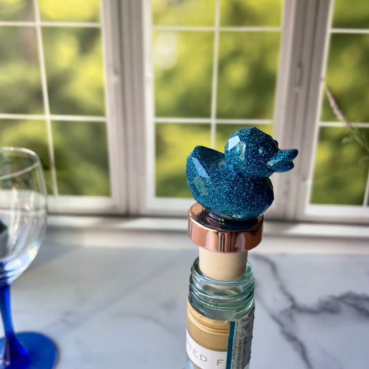 Blue Glitter Crystal Duck Cork Wine Stopper