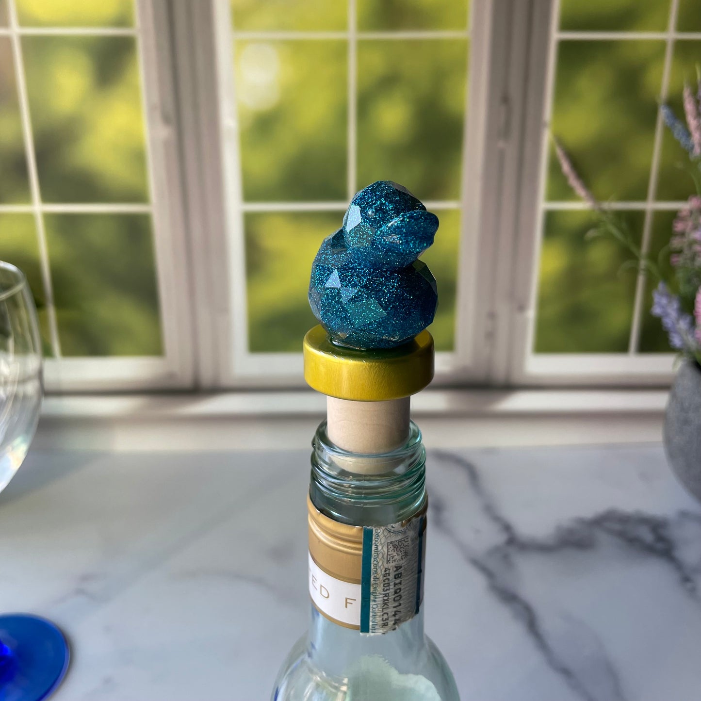 Blue Glitter Duck Cork Wine Stopper
