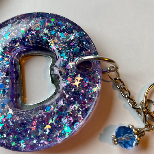 Circular Glitter Galaxy Bottle Opener Key Chain