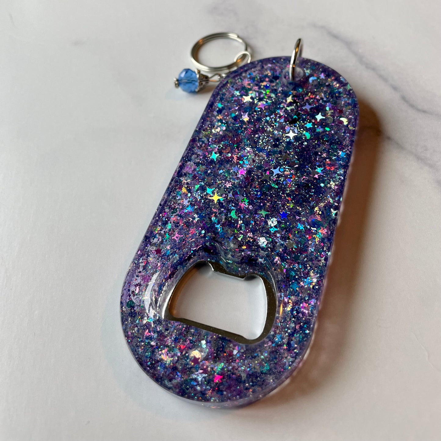 Oval Glitter Galaxy Bottle Opener Key Chain