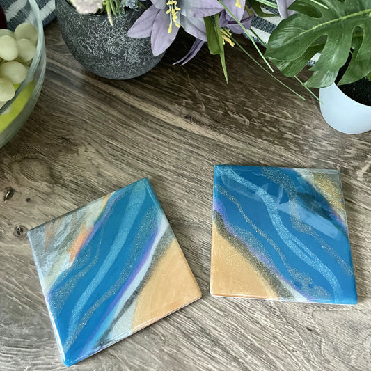 Blue Geode with Orange Corner Coasters