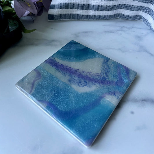 Blue and Gray Geode with Purple Lines Coaster