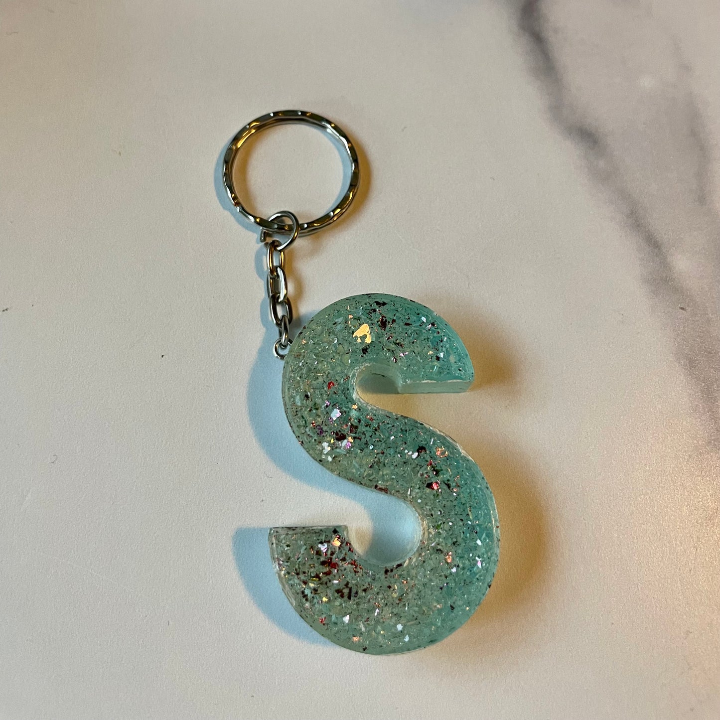 Ocean Blue Letter S Keychain