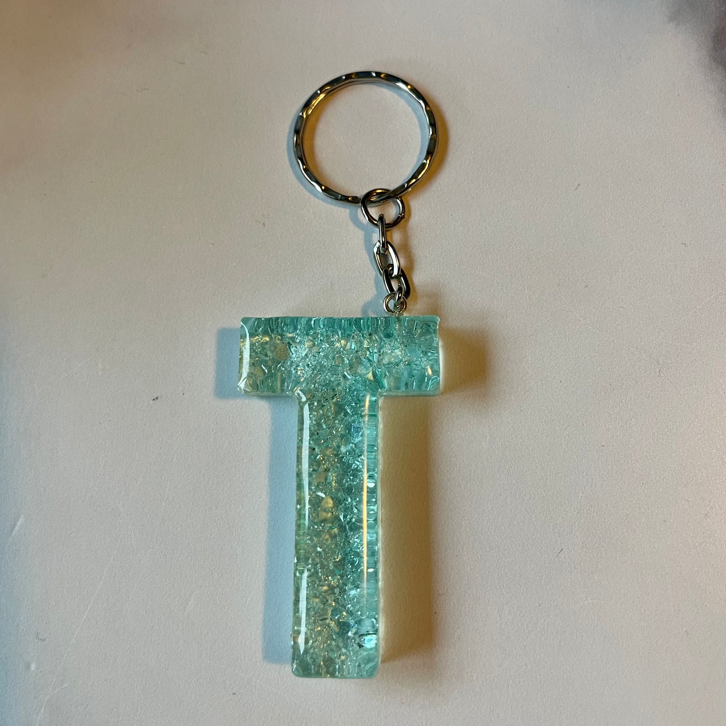 Ocean Blue Letter T Keychain