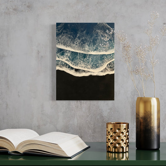 Black Sand Ocean Waves Wall Art